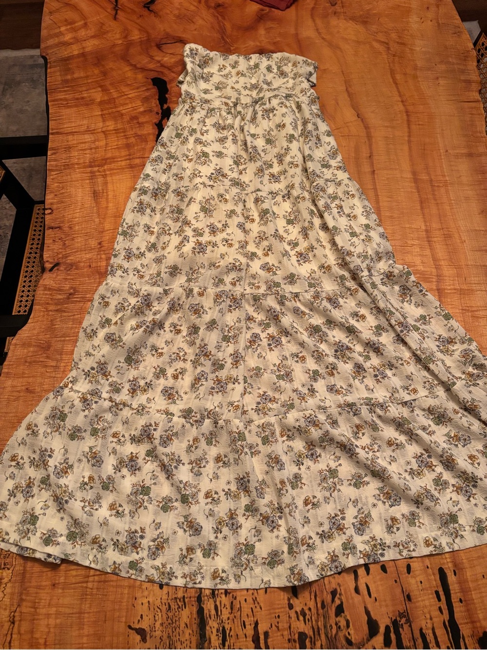 Floral Tiered Maxi Dress - Cream with Green Floral Print